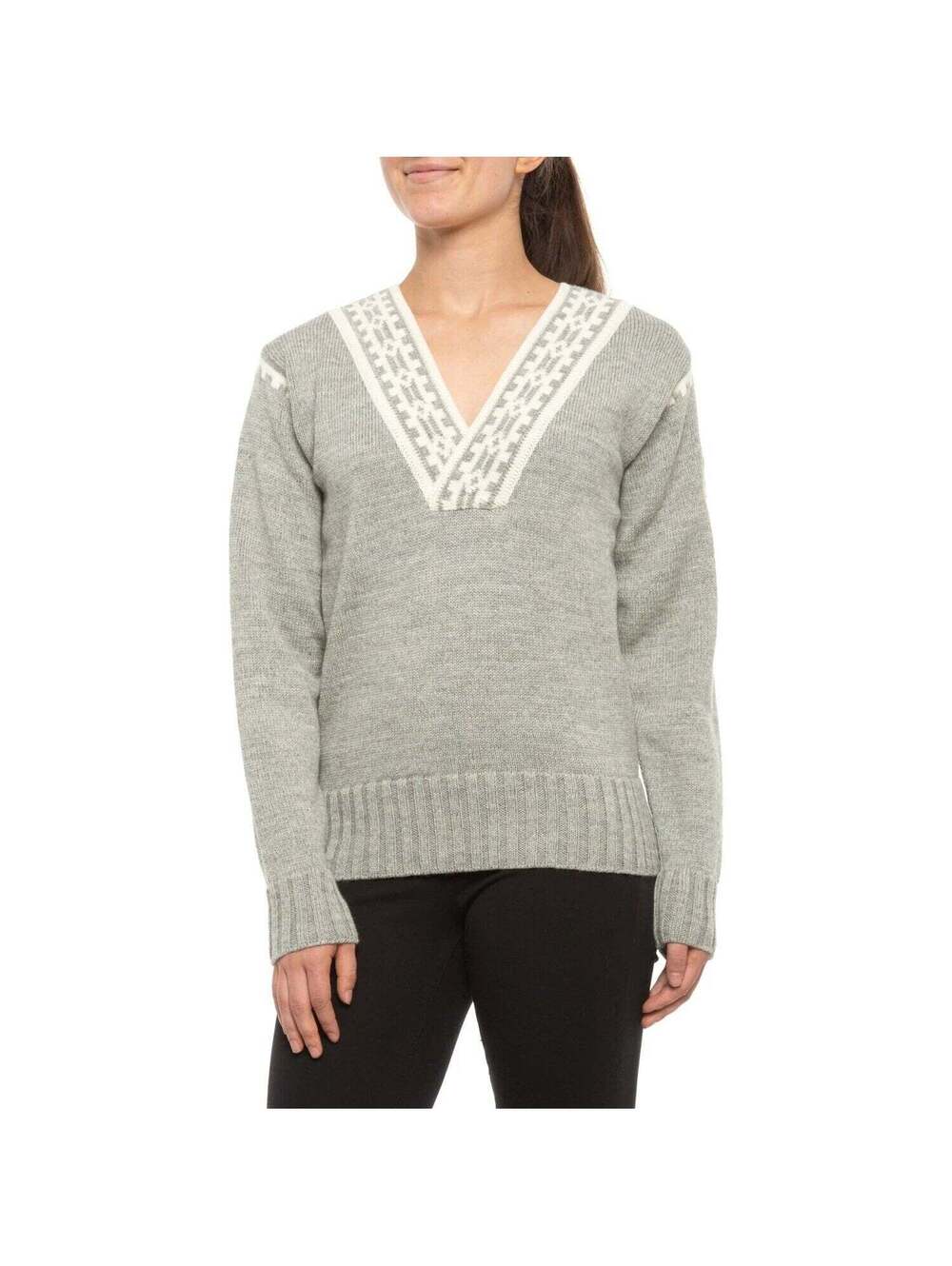 Dale of Norway Alpina Feminine Gray Wool V-Neck Nordic Ski Sweater Small